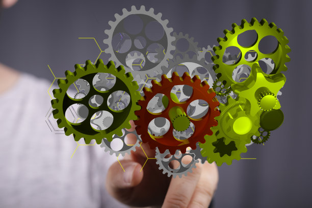 为商业成功呈现3D渲染数字齿轮的人图片下载