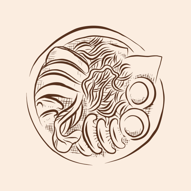 手绘的复古素描拉面亚洲面插图图片下载