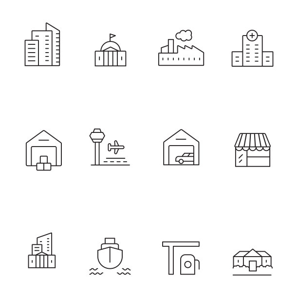 房地产和交通线图标集图片下载