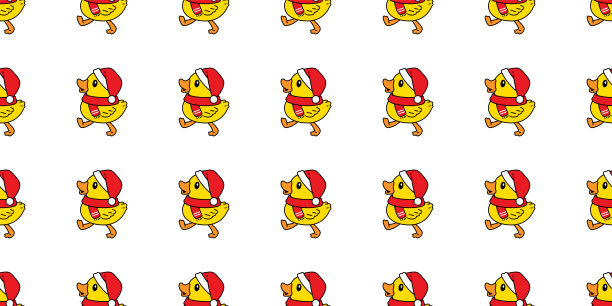 鸭子无缝图案圣诞节圣诞老人帽子鸟行走鹅淋浴浴室鸟鸡矢量卡通宠物围巾孤立的动物瓷砖墙纸重复背景涂鸦插图设计图片下载