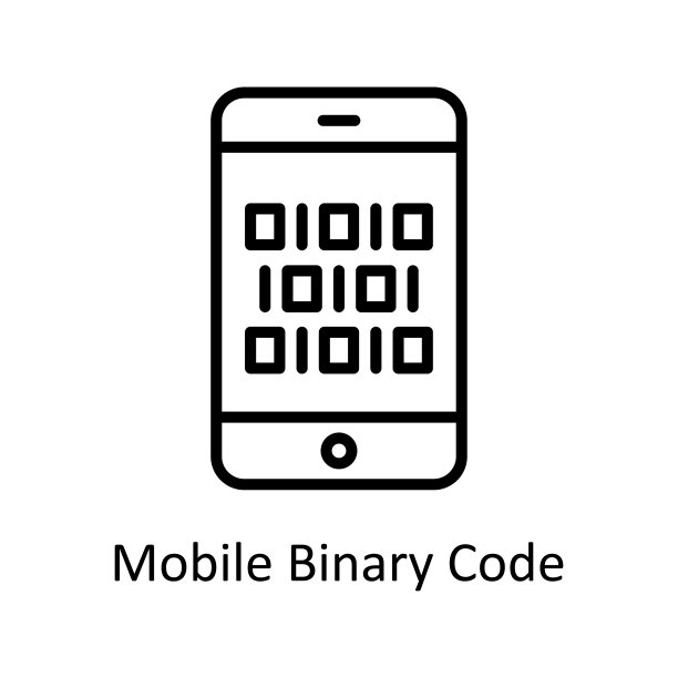 移动二进制代码矢量轮廓图标设计说明。白色背景EPS 10文件上的业务和数据管理符号图片下载