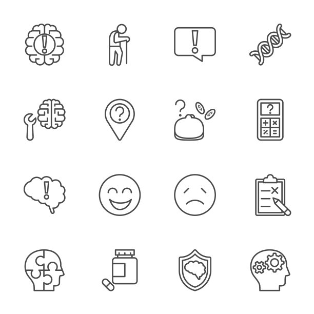 阿尔茨海默病与预防，医疗保健概念，矢量细线图标集图片下载