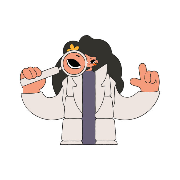 一个女人拿着放大镜。在互联网上搜索必要的信息。复古风格的人物。图片下载