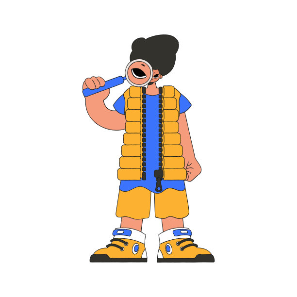 那个男人拿着放大镜。搜索信息。线性复古风格的性格。图片下载