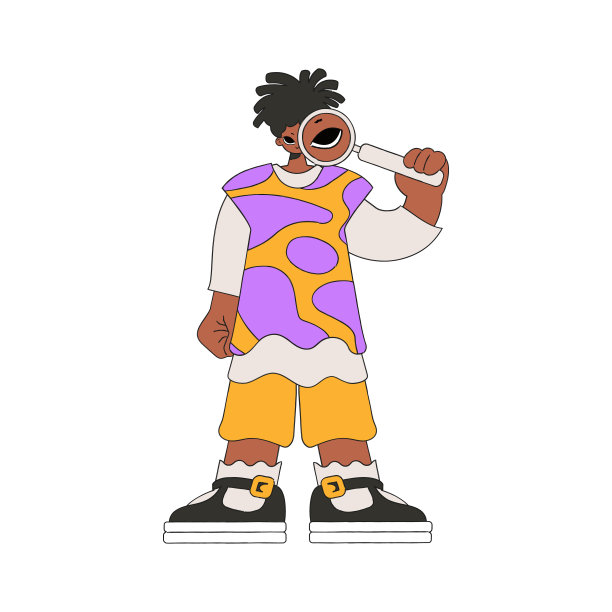 那个男人拿着放大镜。搜索信息。复古风格的人物。图片下载