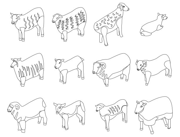 绵羊图标设置矢量轮廓图片下载