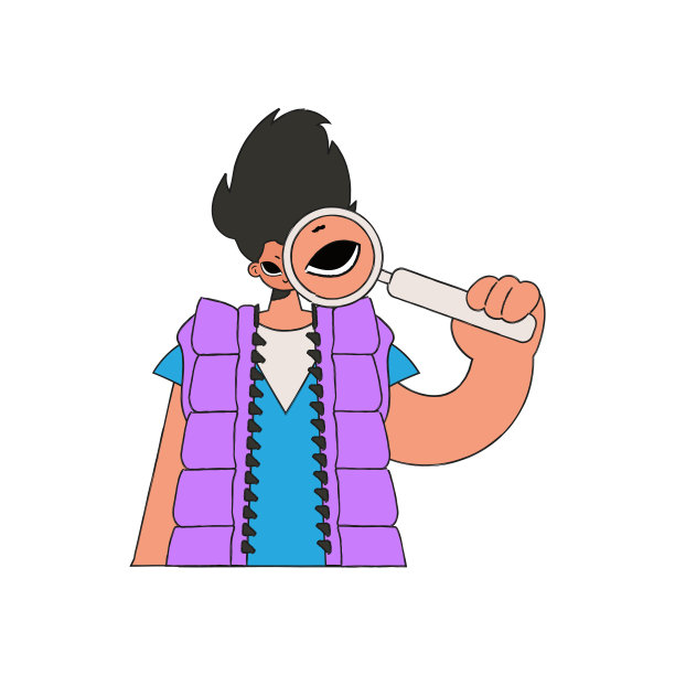 那家伙手里拿着一个放大镜。搜索信息。线性复古风格的性格。图片下载