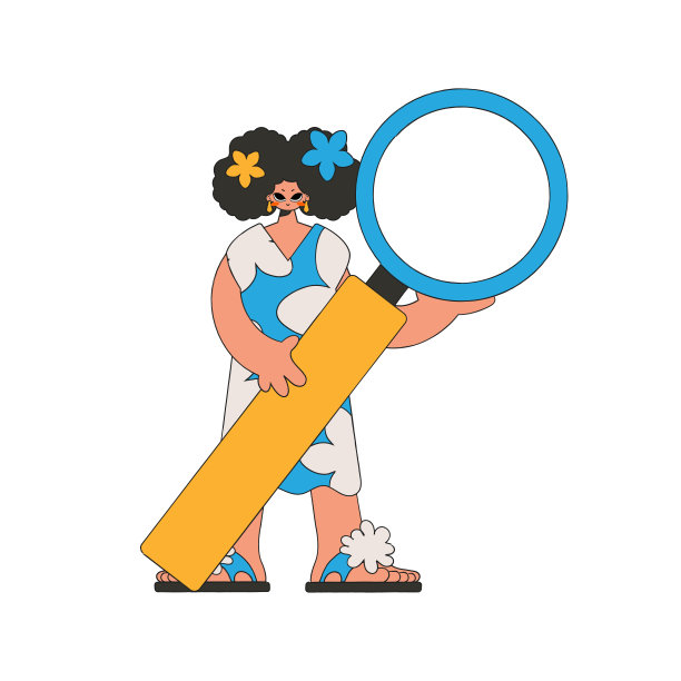 那个女孩拿着放大镜。搜索信息。复古风格的人物。图片下载