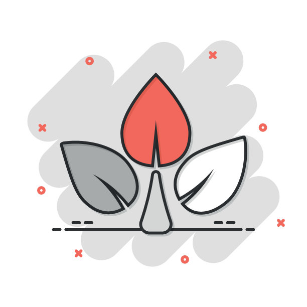 漫画风格的叶子图标。植物卡通矢量插图在白色孤立的背景。花溅效果招牌经营理念。图片下载