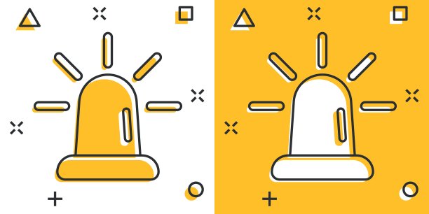 紧急警报图标在漫画风格。警报灯卡通矢量插图孤立的背景。警用急溅效果招牌经营理念。图片下载