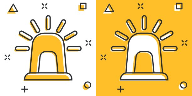 紧急警报图标在漫画风格。警报灯卡通矢量插图孤立的背景。警用急溅效果招牌经营理念。图片下载