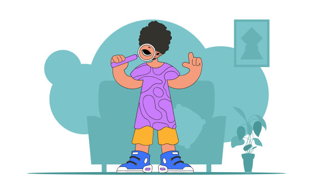 搜索信息的概念。那个人拿着放大镜。线性复古风格的性格。图片下载