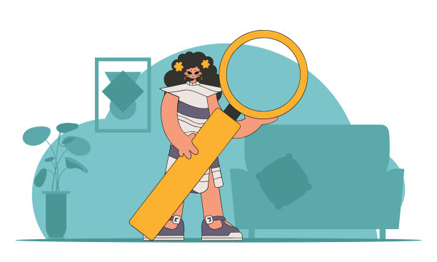 在互联网上查找必要信息概念，手持放大镜的男人，复古风格图片下载