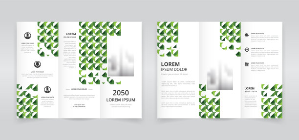 现代三联小册子模板与绿色单色艺术品图片下载