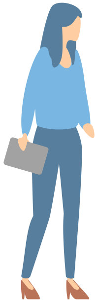 女商人站着看向别处。女人穿着西装，手里拿着平板电脑和电子产品图片下载