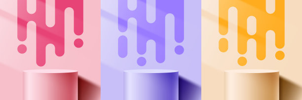 集粉红色，黄色和紫色颜色的3D圆柱裙座图片下载