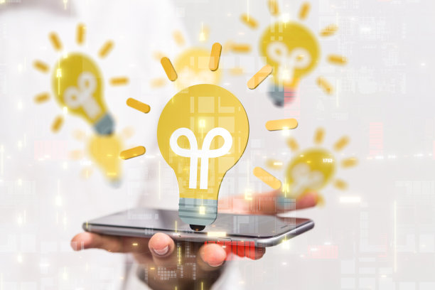 智能手机上方的黄色灯泡的3d渲染创新想法图片下载