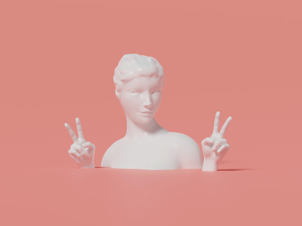 三维渲染的人类雕塑与手势，胜利的标志图片下载