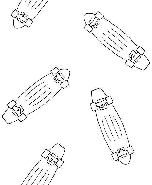 巡洋舰滑板手绘素描矢量无缝图案图片下载