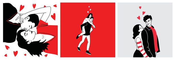 浪漫的一套插图与男人和女人。爱情，爱情故事，关系。情人节的矢量设计概念图片下载