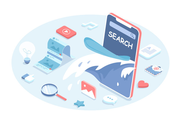 移动网页浏览，上网冲浪。社交媒体活动。网络连接快。三维设计中的矢量插图。等距网页横幅。图片下载