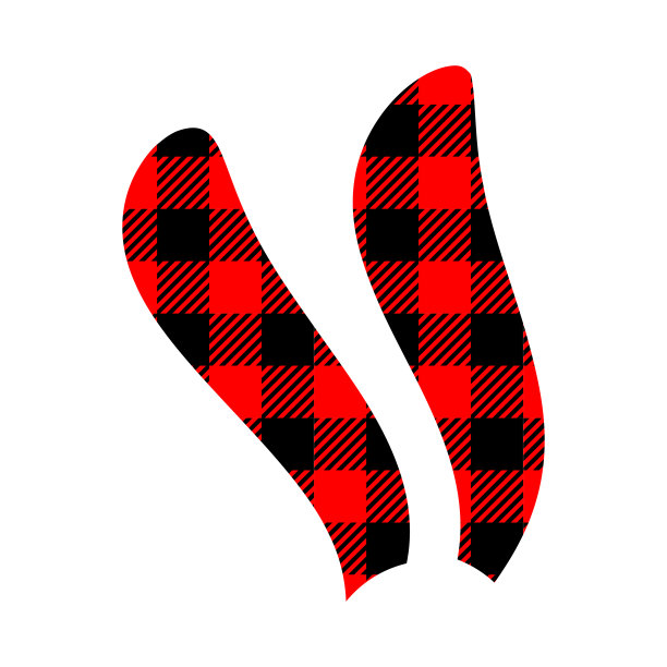 兔耳朵剪影与红色和黑色的方格水牛图案。可爱的兔子耳朵与方格纹印花复活节或2023年新年庆祝活动图片下载