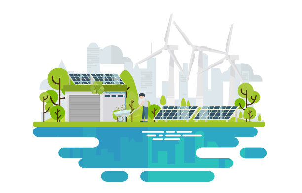 现代生态仓库，太阳能电池板。智能工厂和节能可持续，零浪费的理念。矢量图图片下载