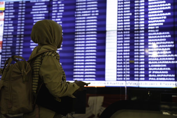 让旅程开始吧，女人看着航班时刻表图片下载