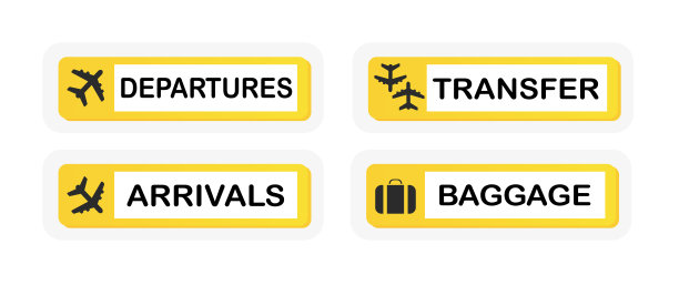 航空公司，出发，到达，转机，行李的物流图标。矢量图图片下载