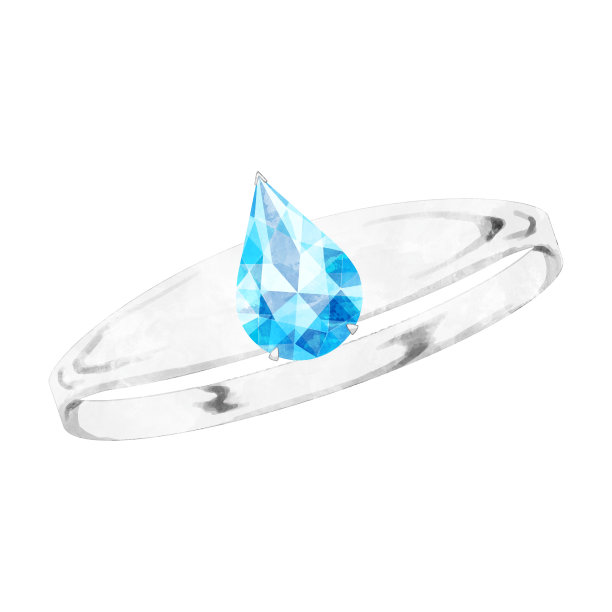 蓝色戒指珠宝梨形辉煌切割水彩插图图片下载