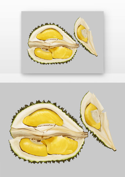 青黄色写实切开食欲四块榴莲元素图片下载