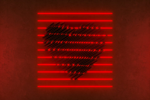 红色霓虹灯墙上的情人节心图片下载