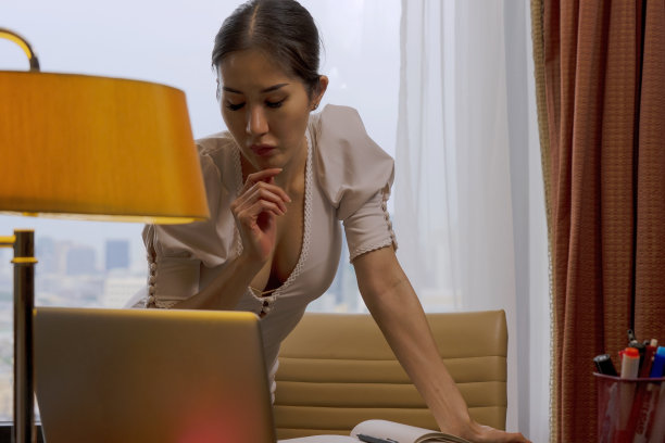 上流社会的女人在豪华房间工作。图片下载