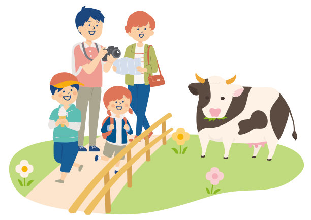 一个家庭在农场观光的插图图片下载
