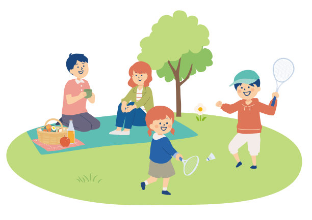 一个家庭在公园广场花时间的插图图片下载