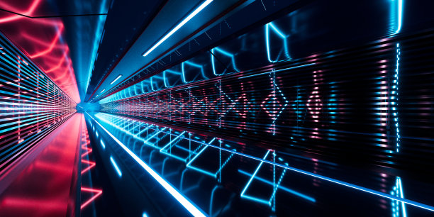 黑暗隧道与发光照明，3d渲染。图片下载