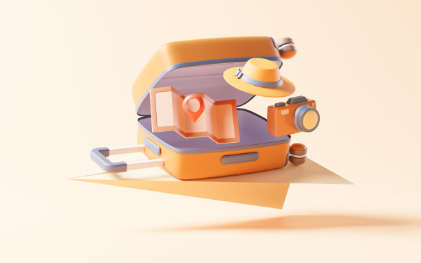 旅行主题卡通风格箱包，3d渲染。图片下载