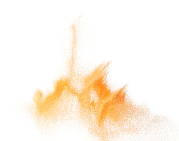 小尺寸橘沙飞爆，果沙粒波爆。抽象的云飞。橙色的沙子飞溅在空中。白色背景隔离高速快门，抛出冻结图片下载