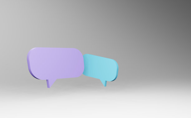 三维渲染的紫色和蓝色的消息气泡设计对灰色背景图片下载