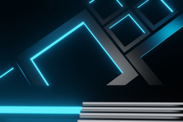 3d渲染，发光的线条，隧道，霓虹灯，虚拟现实，抽象背景，方形门户，拱门，粉蓝色光谱鲜艳的颜色，激光显示图片下载