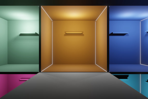 3d渲染，发光的线条，隧道，霓虹灯，虚拟现实，抽象背景，方形门户，拱门，粉蓝色光谱鲜艳的颜色，激光显示图片下载