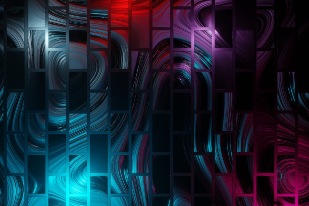 3d渲染，发光的线条，隧道，霓虹灯，虚拟现实，抽象背景，方形门户，拱门，粉蓝色光谱鲜艳的颜色，激光显示图片下载