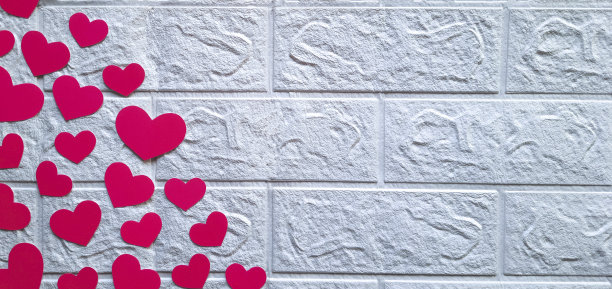 浪漫的横幅网站与文案空间。平的。红色和白色的长背景。图片下载