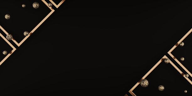 金色框架和金色球在黑色背景空金色框架和背景简单的极简主义风格室内背景文字3D插图空间图片下载
