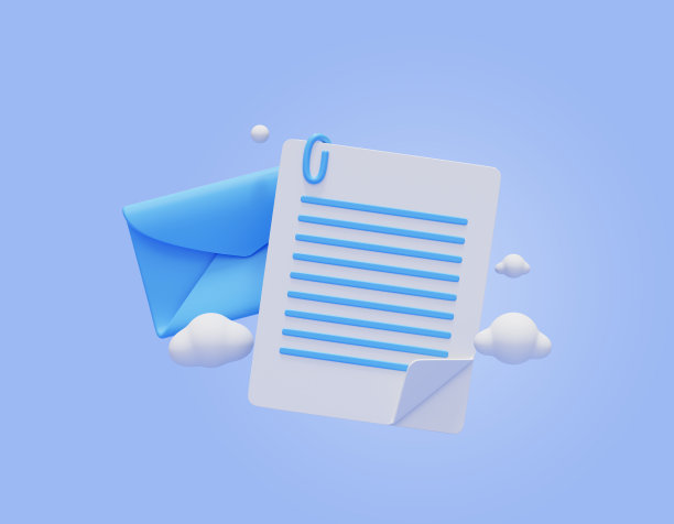 蓝色信封与文件纸通讯邮箱网络图标3d插图图片下载
