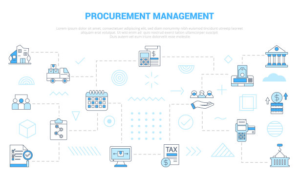 采购管理理念与图标集模板横幅与现代蓝色风格图片下载