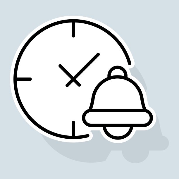 延迟通知线图标。提醒，时钟，警告，移动设备，手表。声音的概念。矢量贴纸线图标在白色背景图片下载