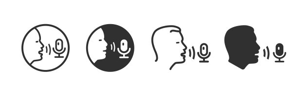 音频配音录制图标矢量图，或人物用麦克风录音图，语音指令识别按钮图片下载