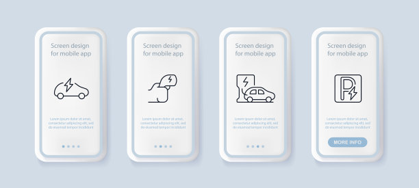 电动汽车集图标。道路交通，充电，可充电，充电站，停车，避雷器，蓄电池。技术的概念。UI手机应用程序屏幕。矢量线图标的业务图片下载