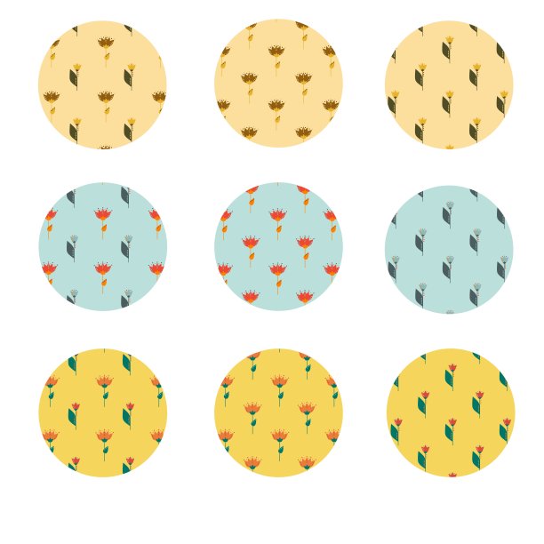 一套抽象的彩色圆圈与野花图片下载